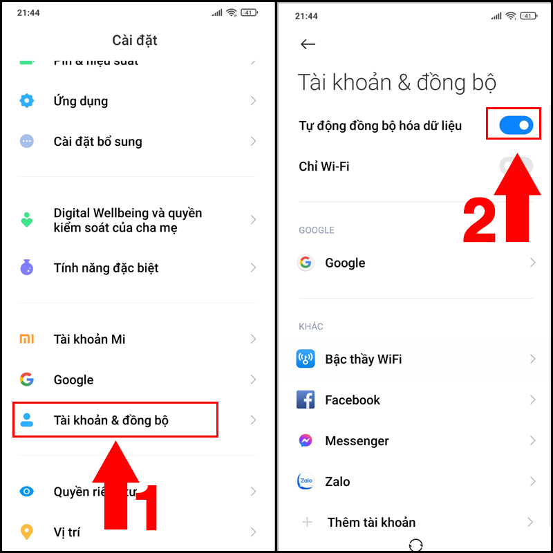 Tắt v&agrave; mở lại để danh bạ đồng bộ