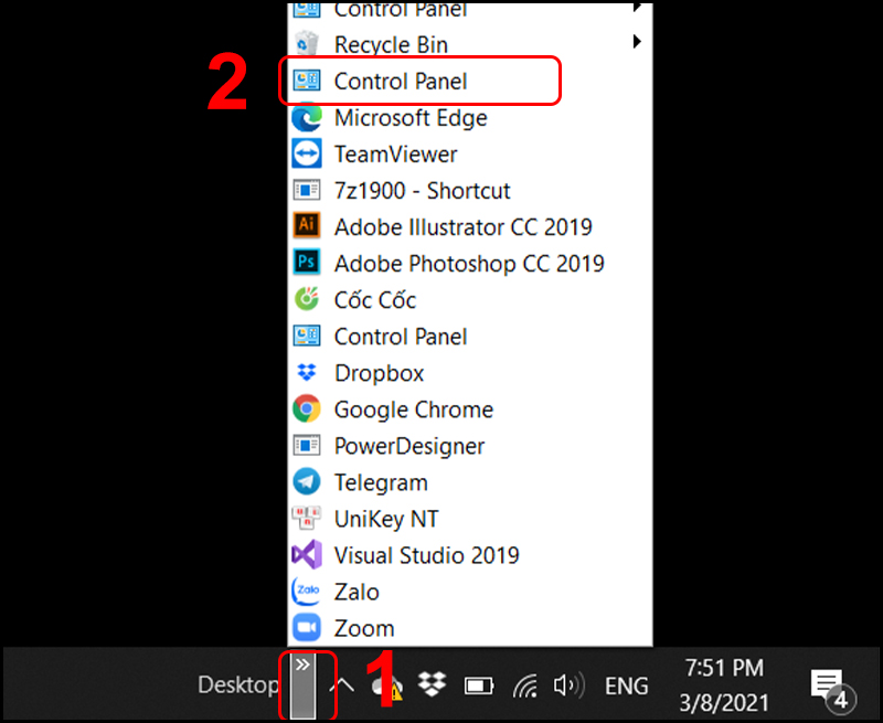 Chọn Control Panel để mở