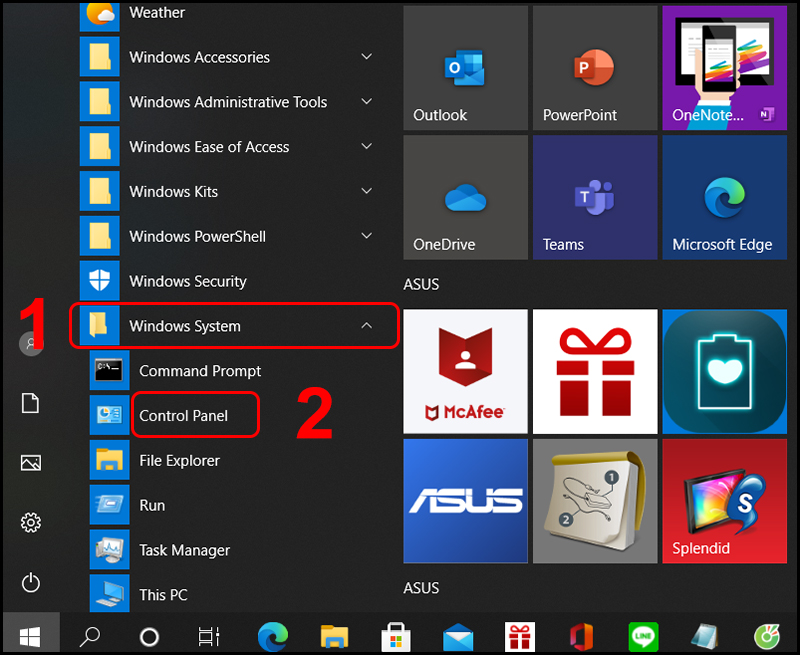 Mở bằng Start Menu