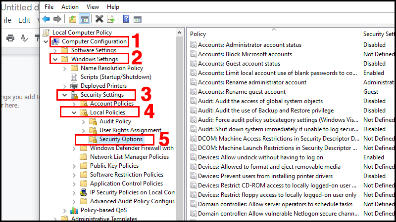 Thiết lập trong Local Group Policy Editor