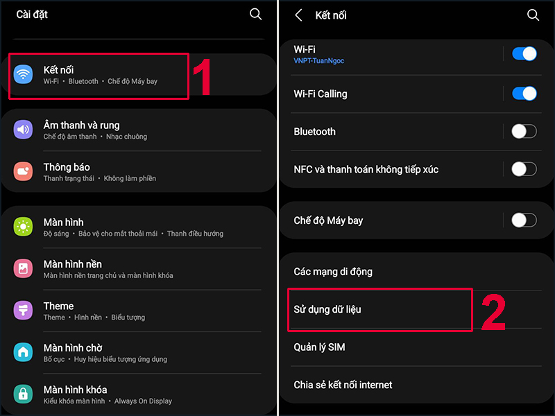 Truy cập mục Sử dụng dữ liệu trong Cài đặt trên điện thoại