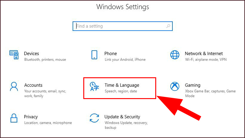 Chọn Time and Language.