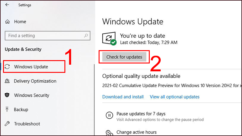  Chọn Windows Update để kiểm tra và cài đặt các bản cập nhật mới nhất có sẵn.