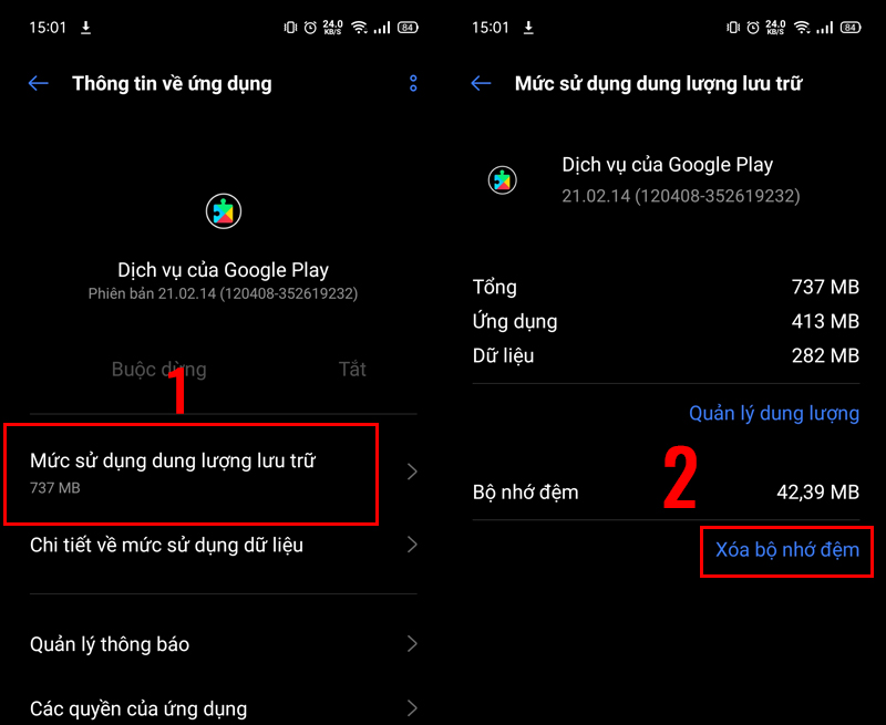 Xóa cache của ứng dụng Google Play Services