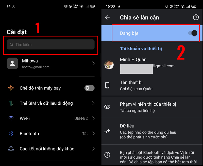Bật Nearby Sharing