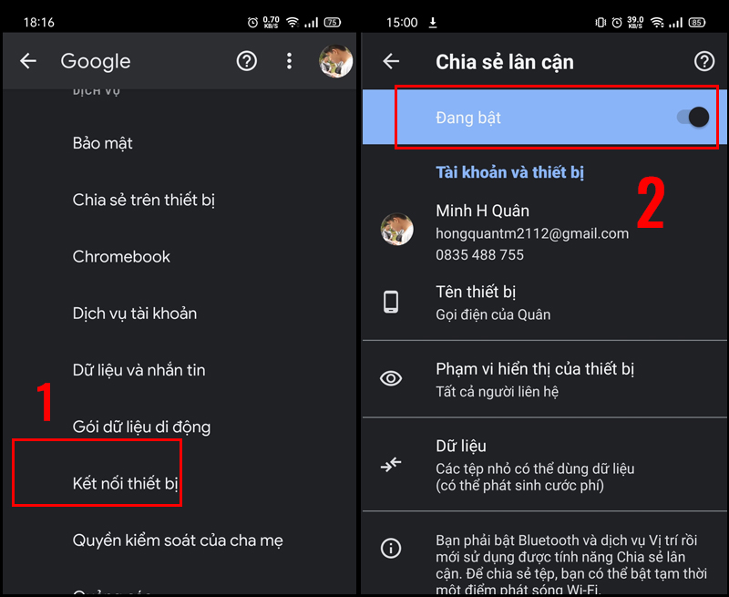 Bật Nearby Sharing