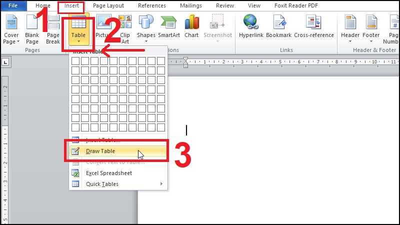 Tại tab Insert  Nhấn vào biểu tượng Table  Chọn Draw Table.