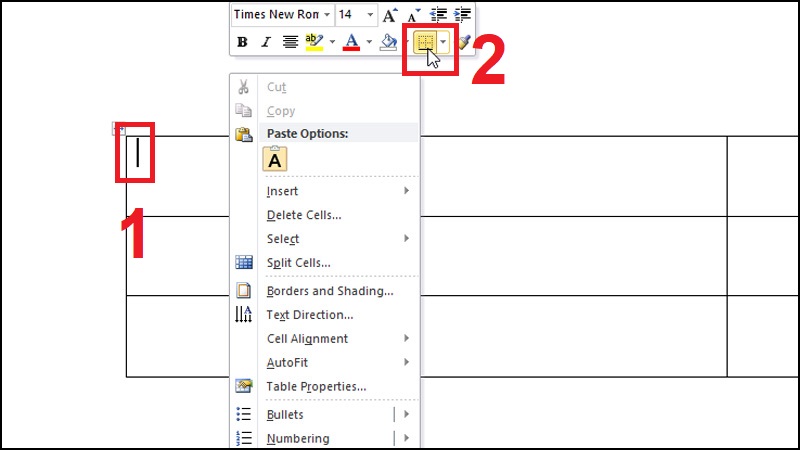  Nhấp chuột phải vào ô muốn tạo đường chéo  Chọn biểu tượng Bottom Border.