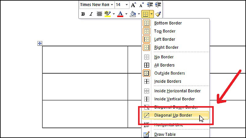 Chọn Diagonal Down Border để tạo đường kẻ chéo cho ô.