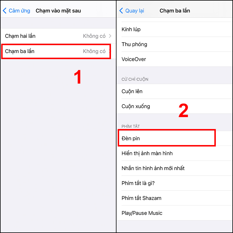 bật đèn pin trên iPhone