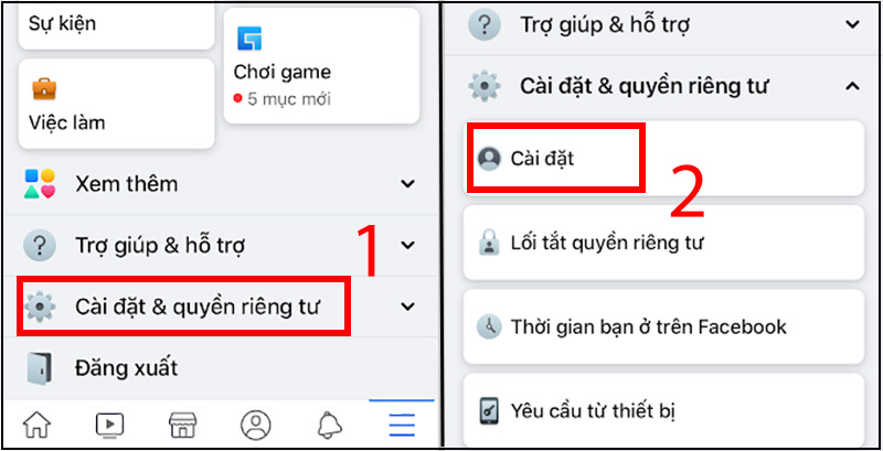 Vào phần Cài đặt