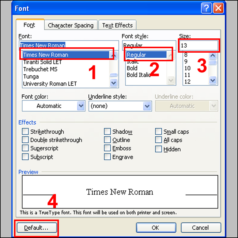 Cách đặt Font chữ mặc định trong Word 2003, 2007, 2010, 2013, 2016 ...