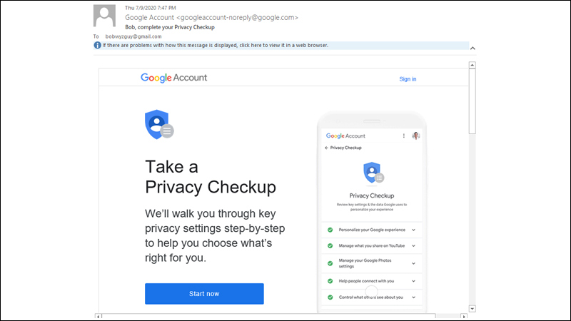 Phishing Email giả mạo checkup