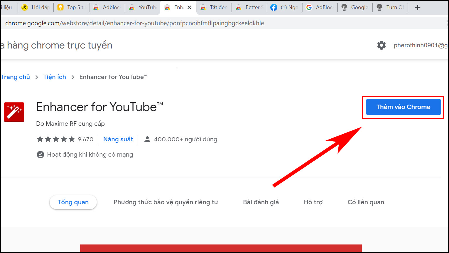  Nhấn v&agrave;o Th&ecirc;m v&agrave;o Chrome.