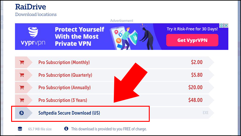 Bước 4: Một cửa sổ mới hiện ra, click chọn Softpedia Secure Download để tải xuống.