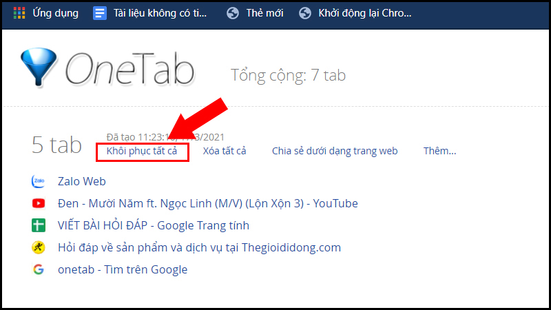 Sử dụng tiện ích OneTab