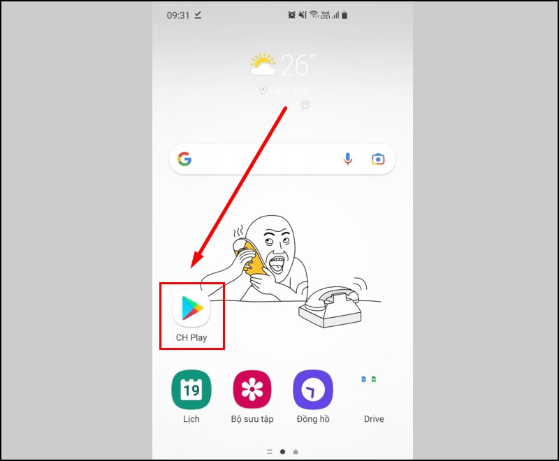 Truy cập ứng dụng CH Play trên điện thoại.