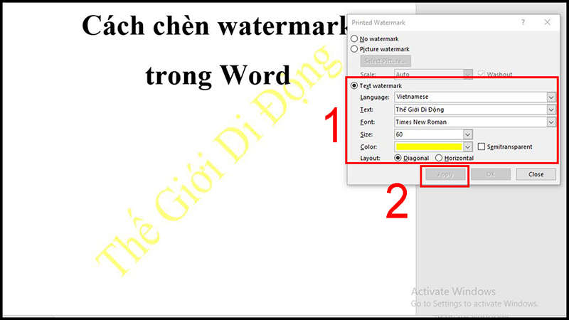 Hoàn tất tạo Watermark dạng chữ