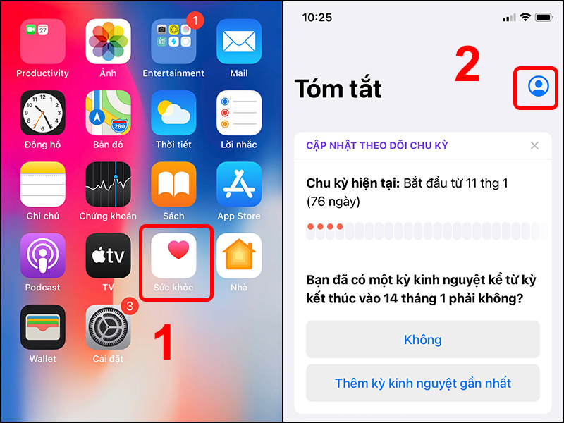 Chọn Biểu tượng người d&ugrave;ng trong ứng dụng chọn sức khoẻ tr&ecirc;n iPhone.