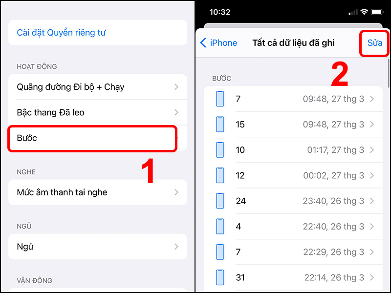 Bạn nhấn v&agrave;o Bước v&agrave; chọn Sửa.