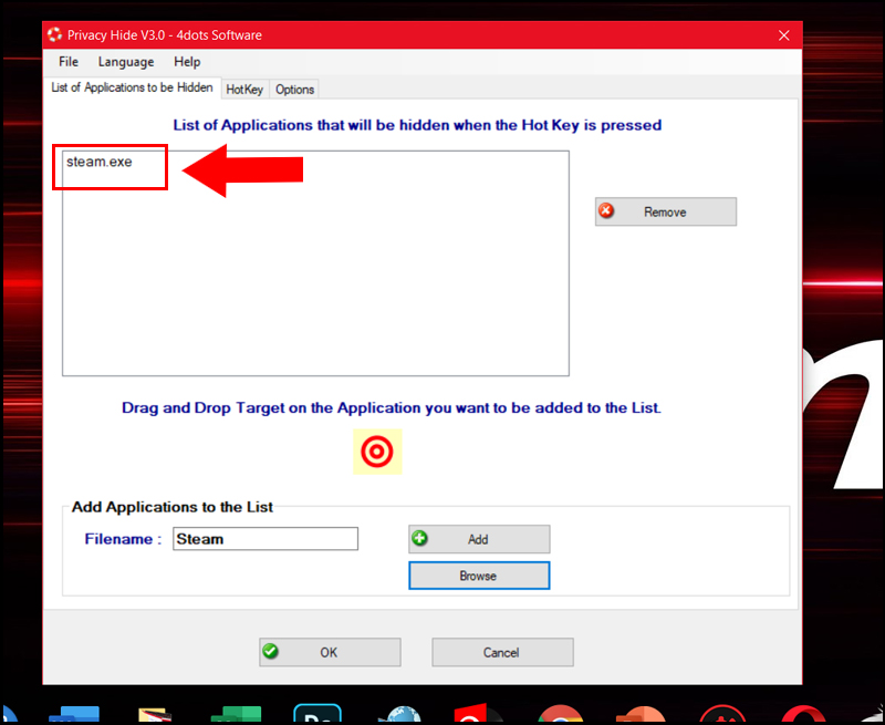 Chọn c&aacute;c phần mềm muốn ẩn