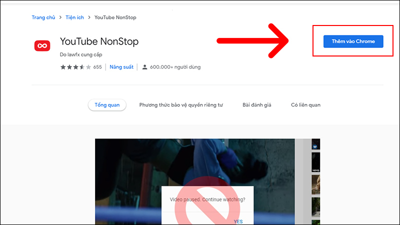 Thêm tiện ích YouTube NonStop trên Chrome