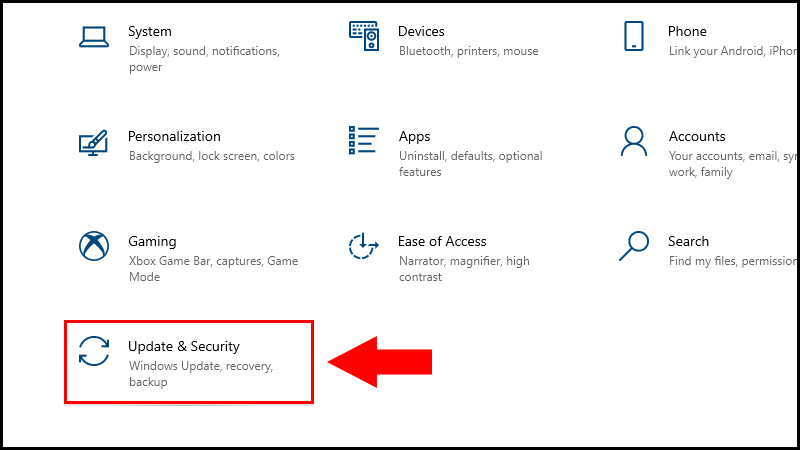 Chọn Update & Security