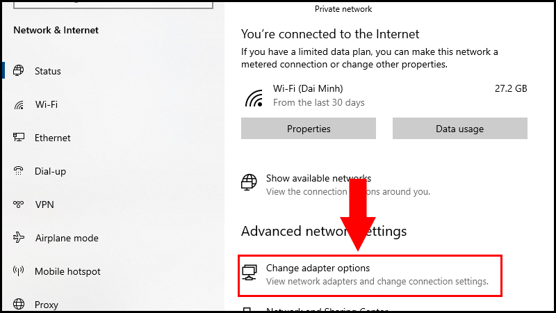 Chọn mục Change adapter options