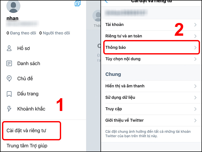 Nhấn vào Cài đặt và tiếp theo chọn Thông báo