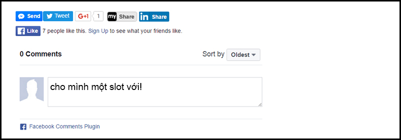 Slot có thể sử dụng trong bình luận trên Facebook