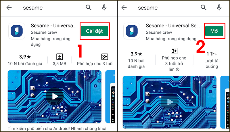 Cài đặt ứng dụng Sesame trên CH Play