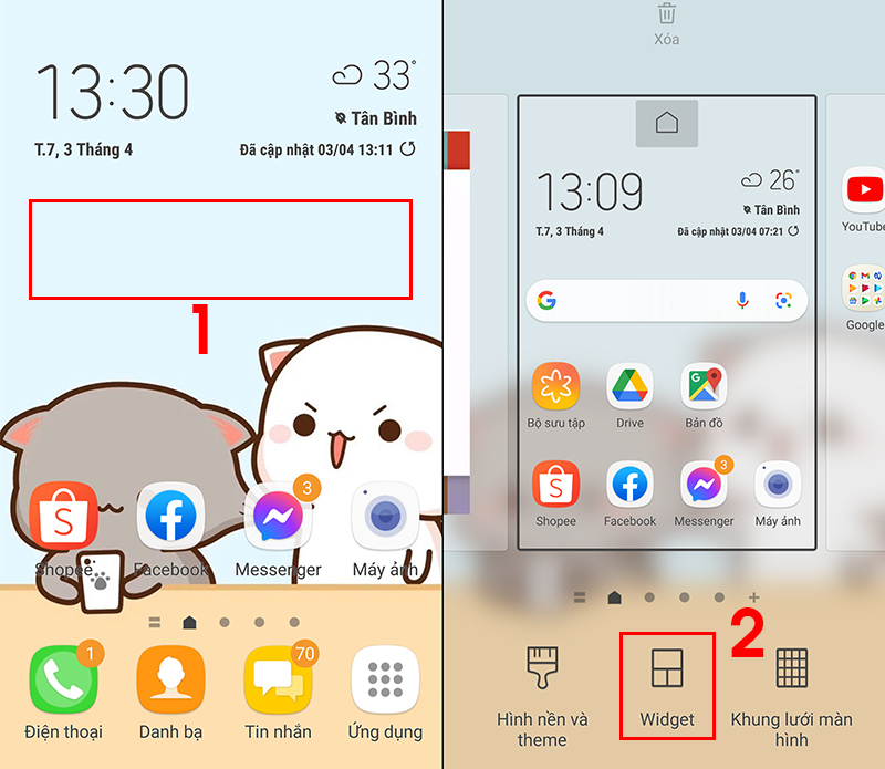 Mở Widget của điện thoại