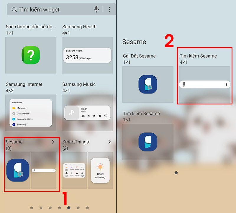 Tìm kiếm đến Widget của Sesame để tạo Widget