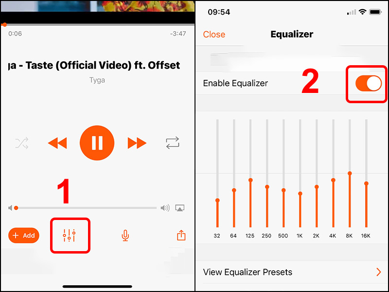 Kích hoạt Equalizer để điều chỉnh âm thanh