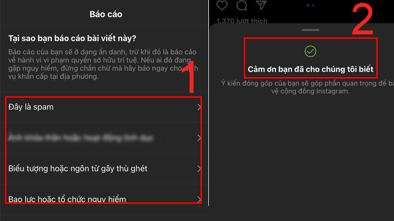 Chọn mục bạn muốn report