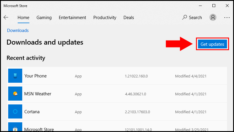 Chọn Get updates để cập nhật