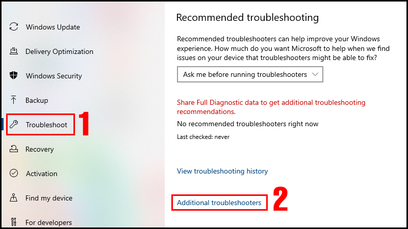 Chọn Additional troubleshooters