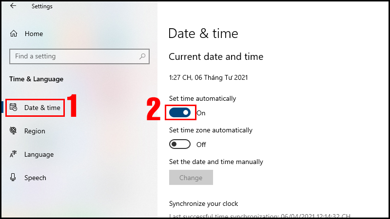 Mở thanh điều lệnh ở mục Set time automatically