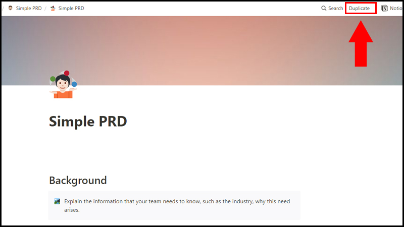 Chọn Duplicate để thêm template vào Notion