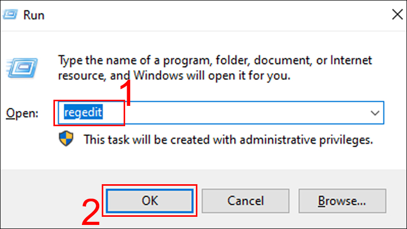 Nhập regedit và chọn OK