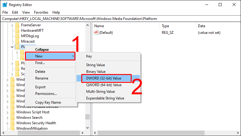 Chọn New và chọn DWORD (32-bit) Value