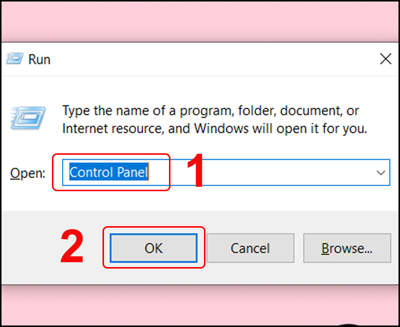 Mở Control Panel bằng cửa sổ Run