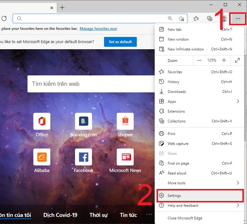 Chọn biểu tượng dấu ba chấm để v&agrave;o mục c&agrave;i đặt