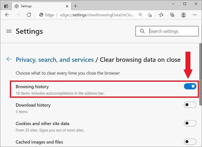 Bật t&iacute;nh năng Browsing history
