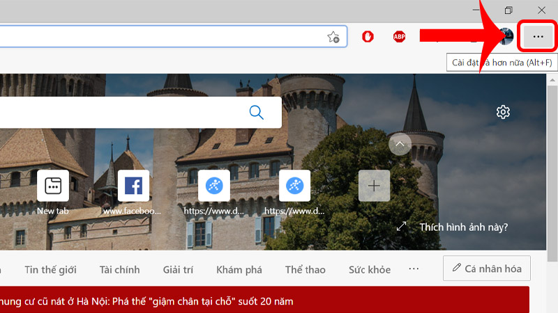 Nhấn v&agrave;o dấu Ba chấm để mở C&agrave;i đặt v&agrave; hơn nữa