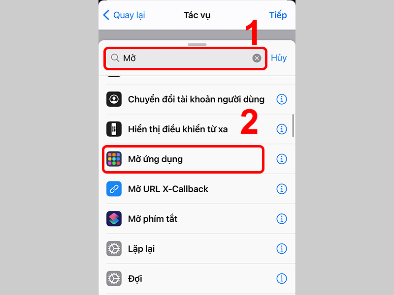 Nhập từ kh&oacute;a v&agrave;o &ocirc; T&igrave;m kiếm v&agrave; chọn Mở ứng dụng