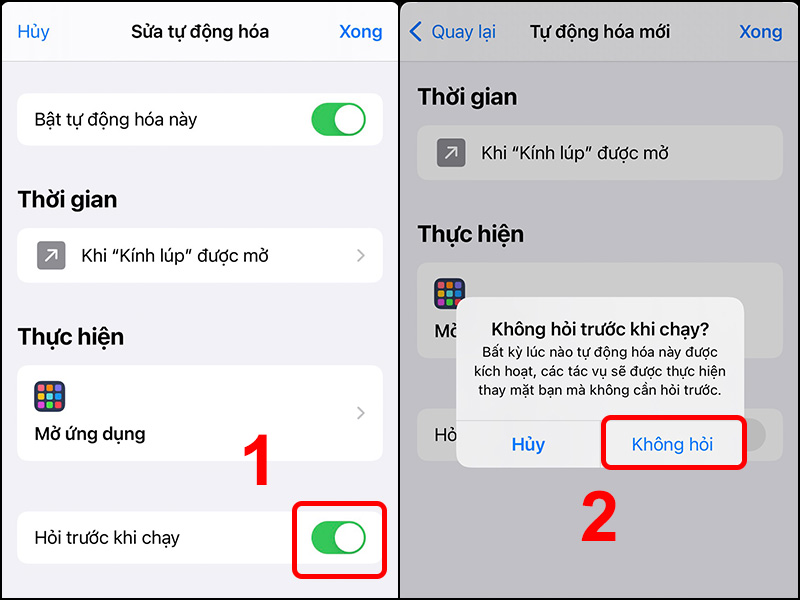 Tắt t&iacute;nh năng Hỏi trước khi chạy