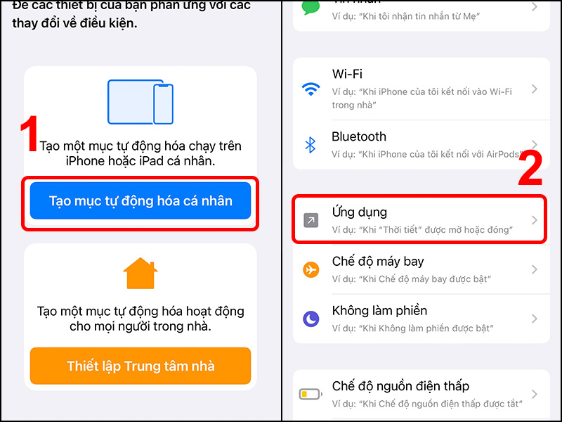 Nhấn v&agrave;o Tạo thư mục tự động h&oacute;a c&aacute; nh&acirc;n v&agrave; chọn Ứng dụng