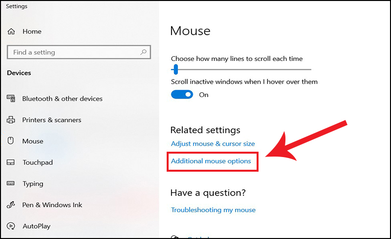 Giao diện Mouse setting