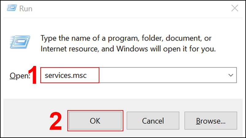 Nhập services.msc vào cừa sổ Run